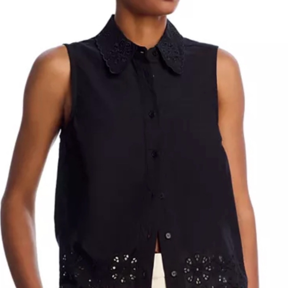 Michael Kors M Black Shirt Sleeveless Eyelet 100% Cotton Button Down NWT $94